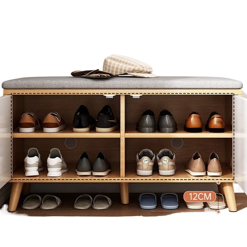 Shoe Rack Cabinet Narrow Entryway - 狭い玄関用シューズラックベンチ 多層収納キャビネット 室内ドアウェイ用 小スペース整理家具