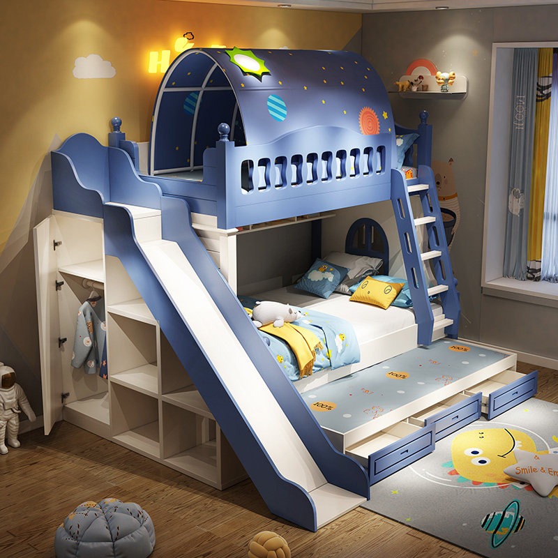 Bunk Bed With Stairs And Slide - 子供用ベッド アップ＆ダウンベッド 男の子用 高低ベッド 小さなアパート用二段ベッド アップ＆ダウンダブルベッド