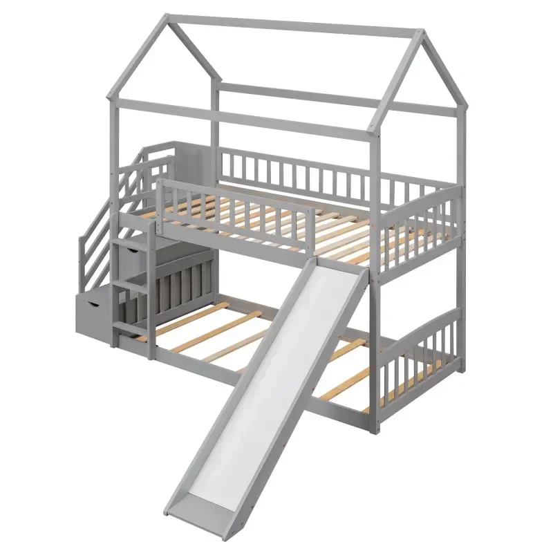 無垢材を使用した子供用二段ベッド。スライドと階段付きの二段ベ - Bunk Bed With Stairs And Slide のレビューと価格