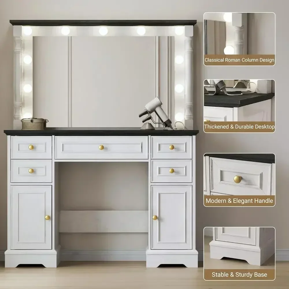 38インチの大型ミラー付きLEDメイクアップテーブル。引き出 - Dressing Table Vanity With Lighted Mirror のレビューと価格