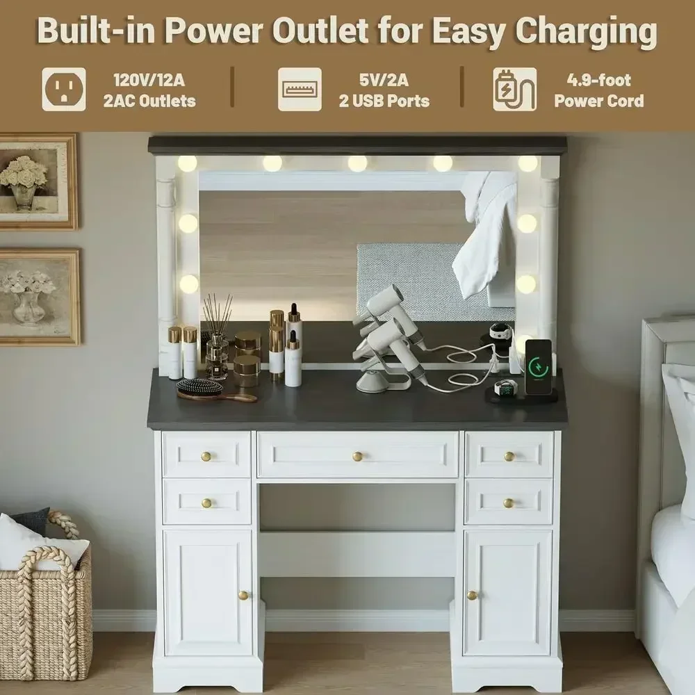 38インチの大型ミラー付きLEDメイクアップテーブル。引き出 - Dressing Table Vanity With Lighted Mirror のレビューと価格