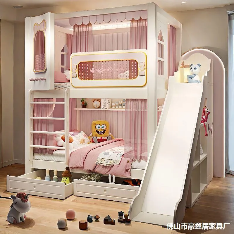 頑丈な二層式ガードレール付き姉妹ベッド、女の子用プリンセス子 - Bunk Bed With Stairs And Slide のレビューと価格