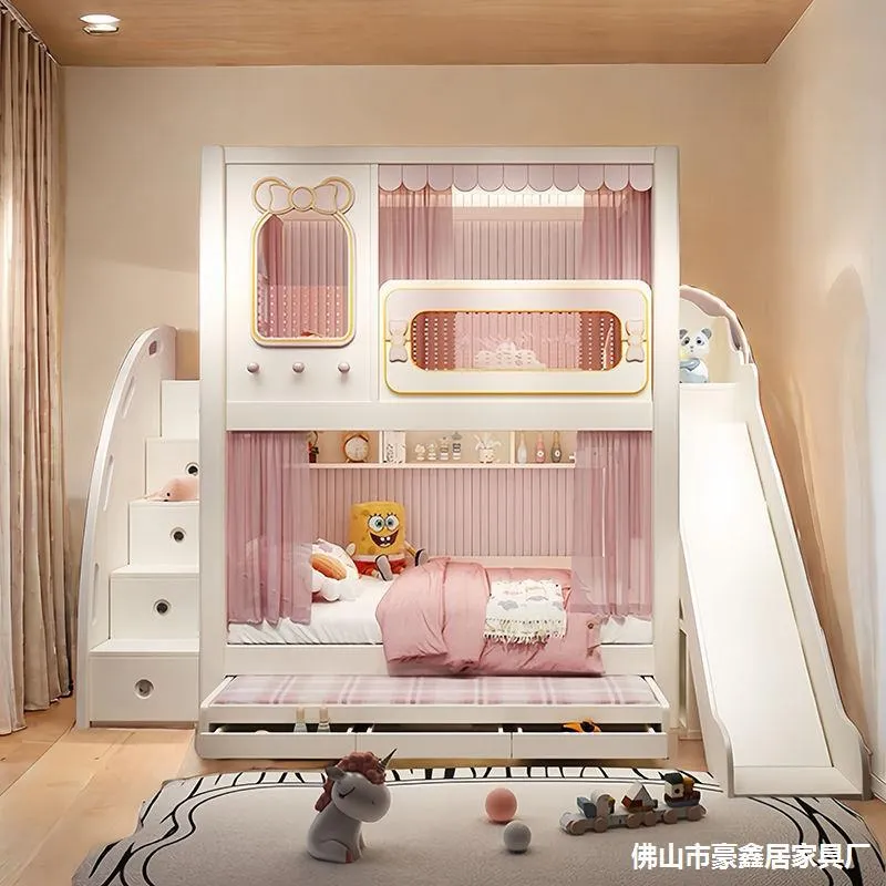頑丈な二層式ガードレール付き姉妹ベッド、女の子用プリンセス子 - Bunk Bed With Stairs And Slide のレビューと価格
