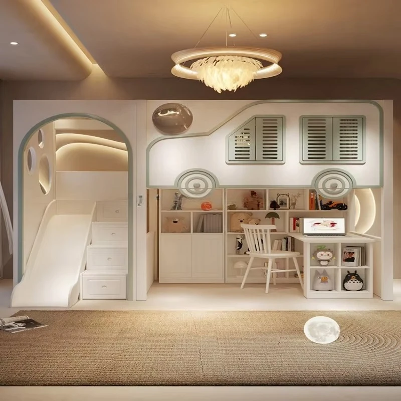 新デザインの高級子供用二段ベッド。アーチ型のスライドと収納付 - Bunk Bed With Stairs And Slide のレビューと価格