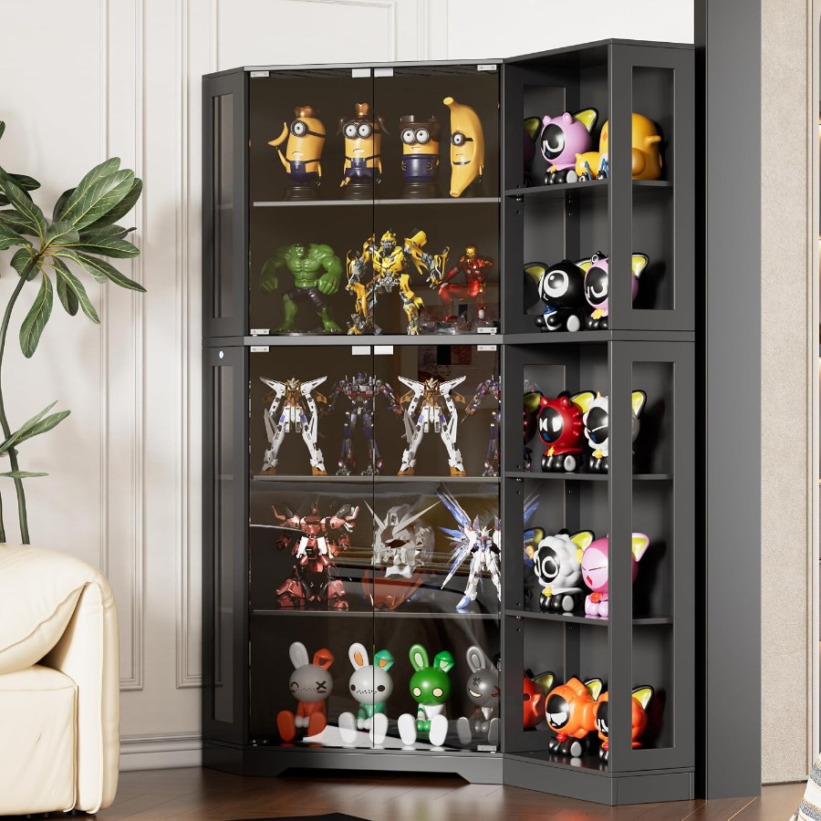 リビングに置くための、ガラス扉とLEDライト付きのコーナー型 - Storage のレビューと価格