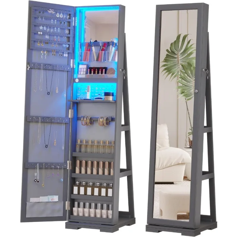 LEDジュエリーアルモア、全身鏡付き、ロック可能な収納付きミ - Full Length Mirror Jewelry Armoire のレビューと価格