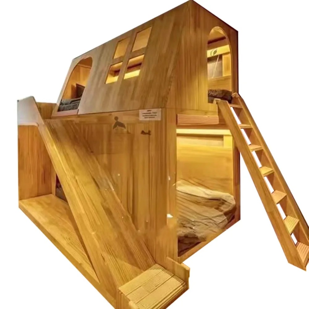 アメリカ製無垢材キッズツリーハウス二段ベッドプリンセスキャッ - Bunk Bed With Stairs And Slide のレビューと価格