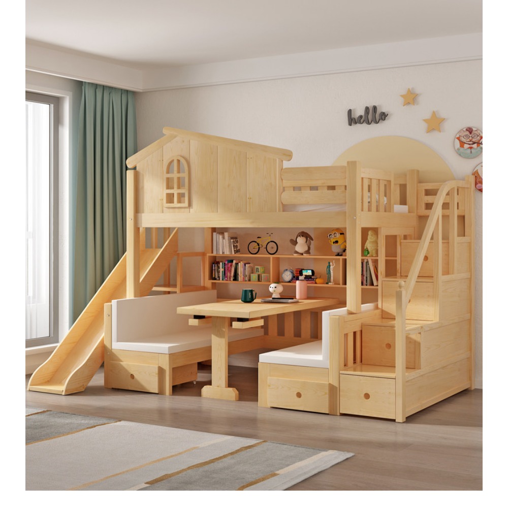 多機能ロフトベッド（机付き）、省スペースツインオーバーツイン - Bunk Bed With Stairs And Slide のレビューと価格